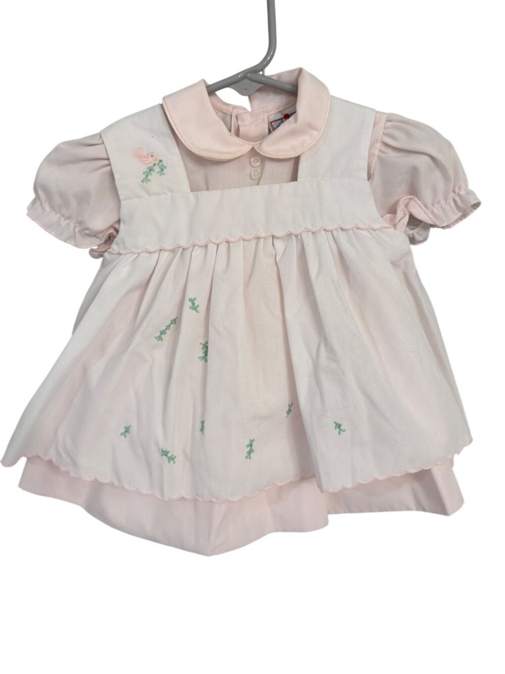 Petit Ami Baby 18 Months Dress Embroidered Pinafore Peter Pan Collar & Bow Back